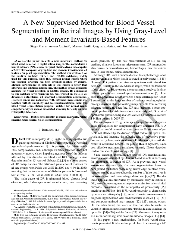 (PDF) A new supervised method for blood vessel segmentation in retinal ...