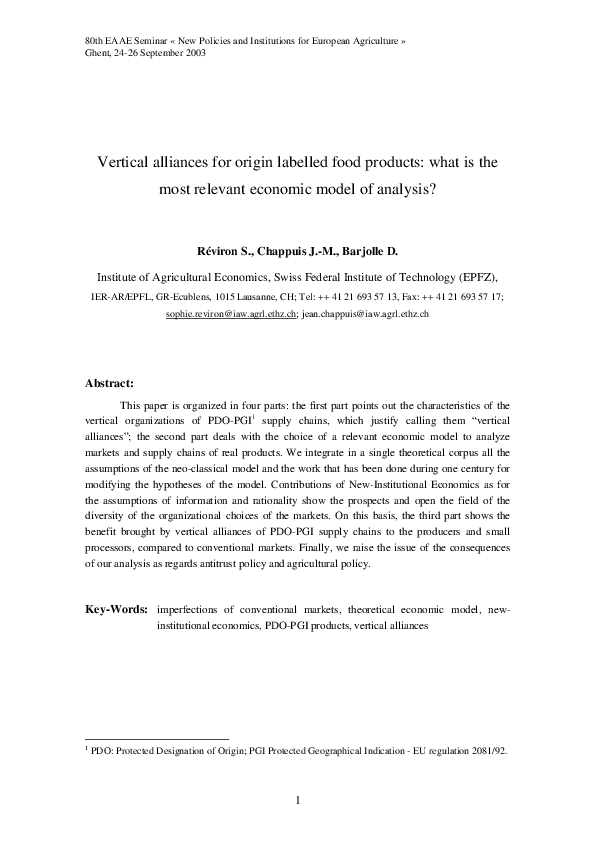 (PDF) Vertical alliances for origin labelled food products: what is the ...