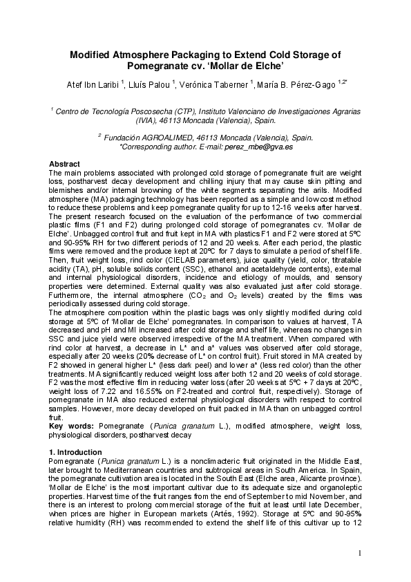(PDF) Modified Atmosphere Packaging to Extend Cold Storage of ...