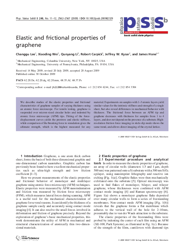 (PDF) Elastic and frictional properties of graphene Wei Xiaoding