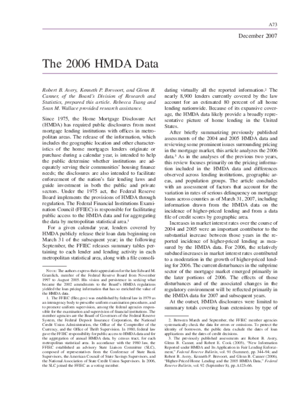 (PDF) The 2006 HMDA Data