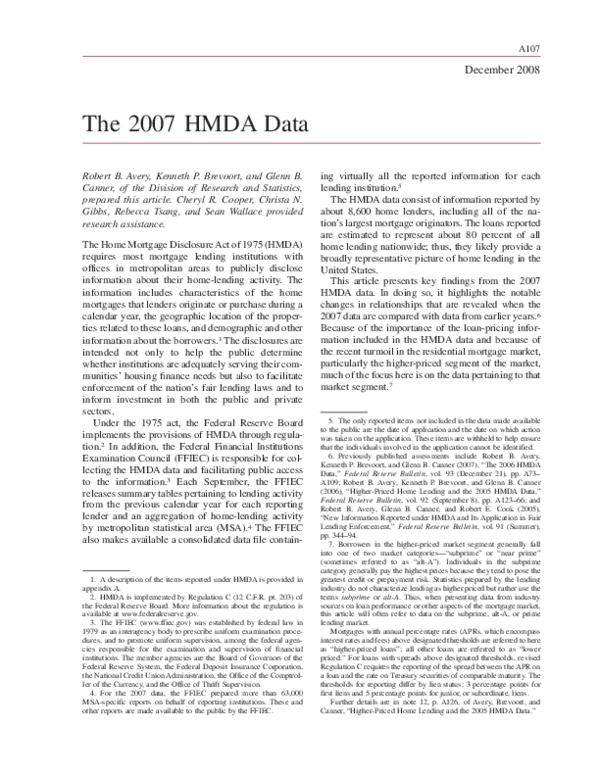 (PDF) The 2007 HMDA Data