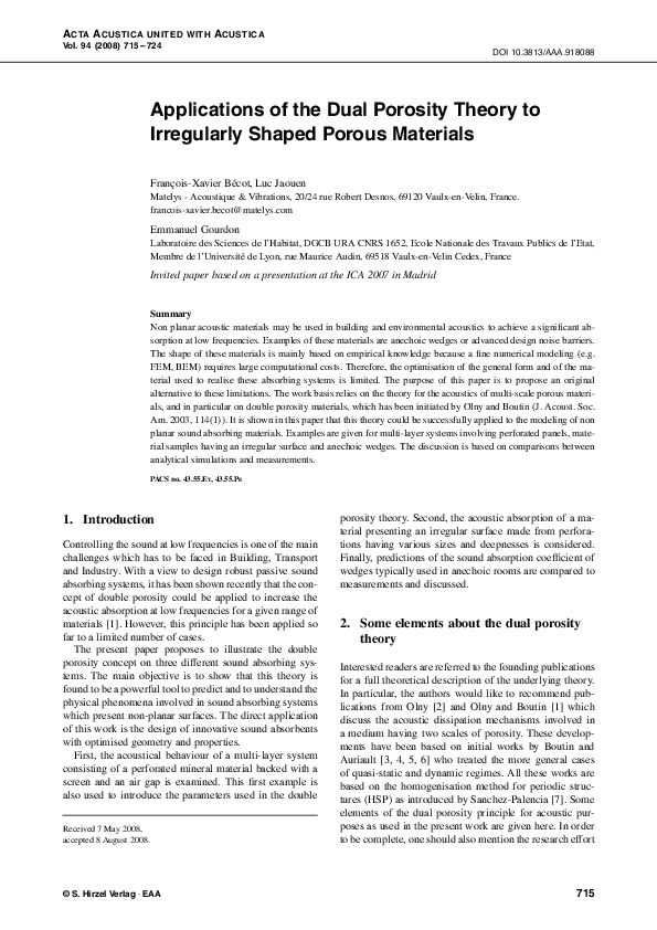 (PDF) Applications of the dual porosity theory to irregularly shaped porous materials Luc