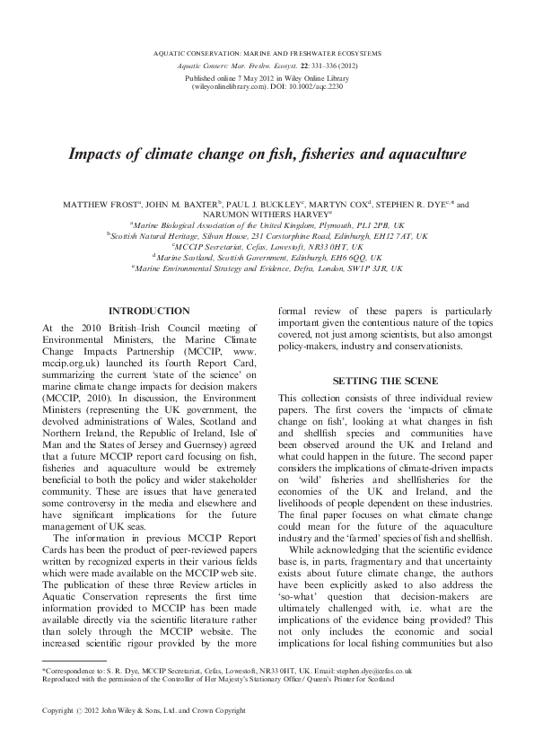 (PDF) Impacts of climate change on fish, fisheries and aquaculture