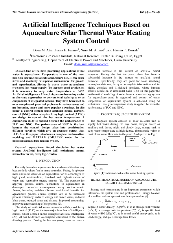 (PDF) Artificial Intelligence Techniques Based on Aquaculture Solar ...