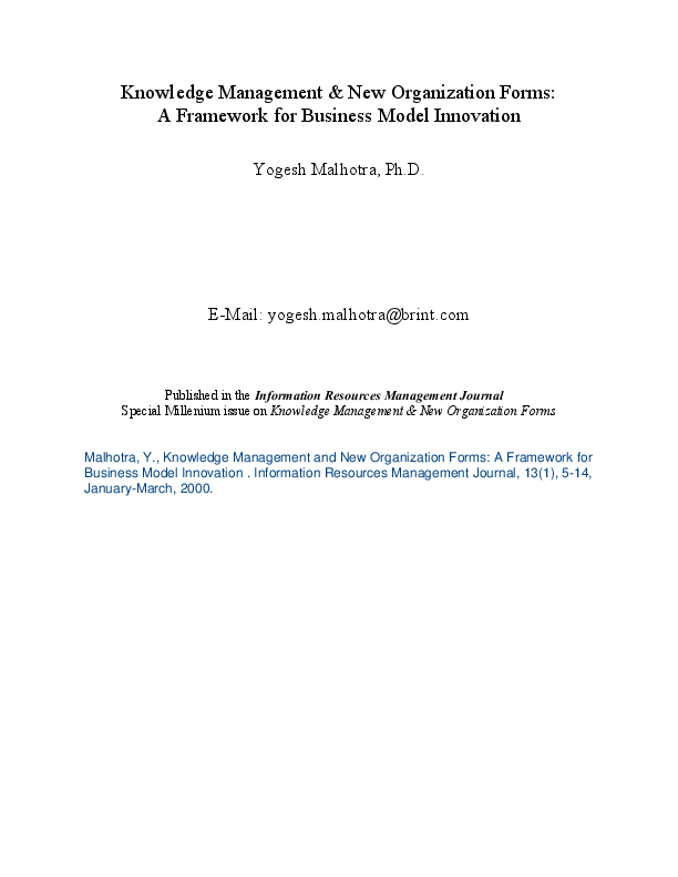 (PDF) Knowledge management and new organization forms: a framework for ...