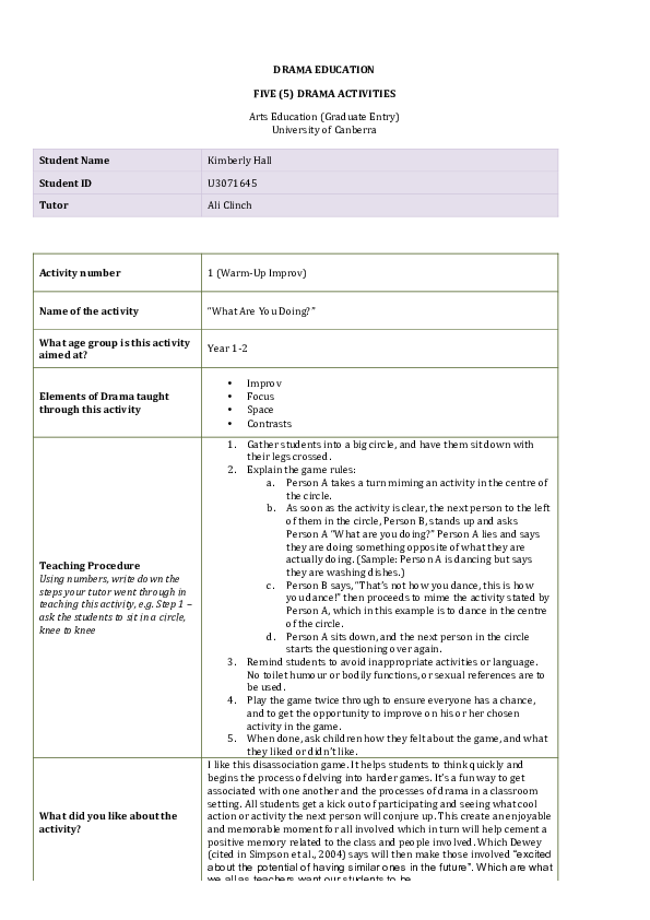 (PDF) Drama Folio & Drama Statement Kimi Hall Academia.edu