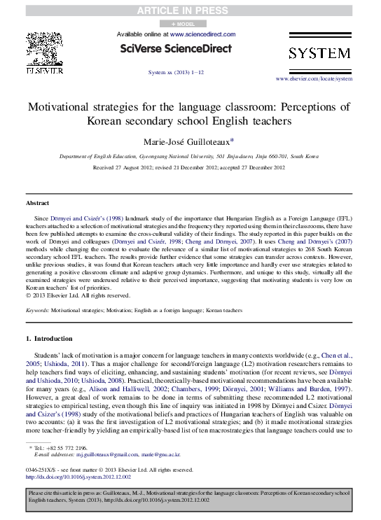 (PDF) Motivational strategies for the language classroom: Perceptions ...