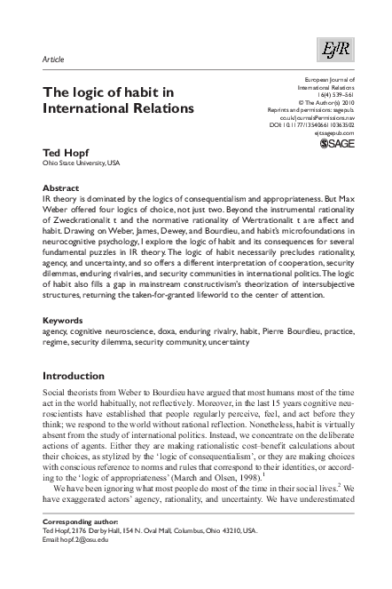 (PDF) The Logic of Habit in IR Theory