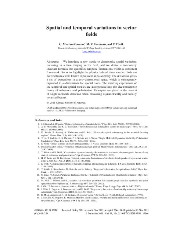 (PDF) Spatial and temporal variations in vector fields