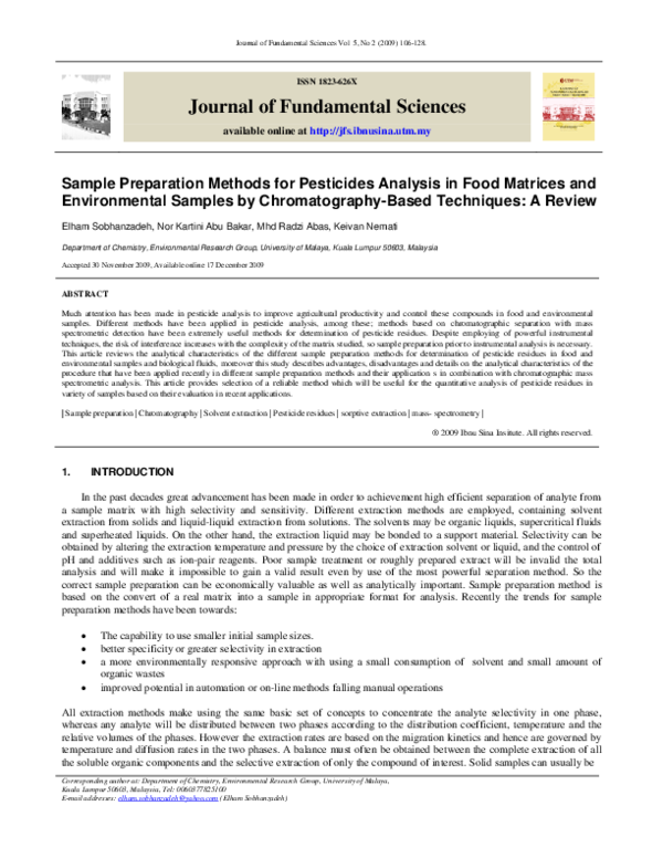 Sample preparation methods for pesticides analysis in food matrices and environmental samples by chromatography-based techniques: A review | Nor Kartini Abu Bakar - Academia.edu sample-preparation-methods-for-pesticides-analysis-in-food-matrices-and-environmental-samples-by-chromatography-based-techniques-a-review-nor-kartini-abu-bakar-academia-edu