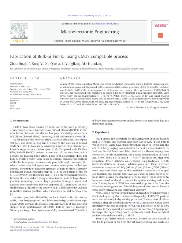 (PDF) Fabrication of Bulk-Si FinFET using CMOS compatible process