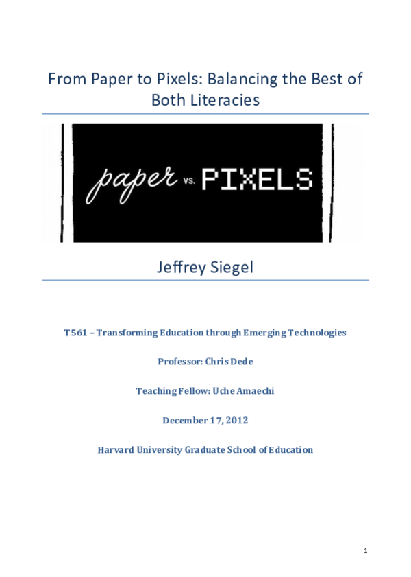 (PDF) From Paper to Pixels: Balancing the Best of Both Literacies