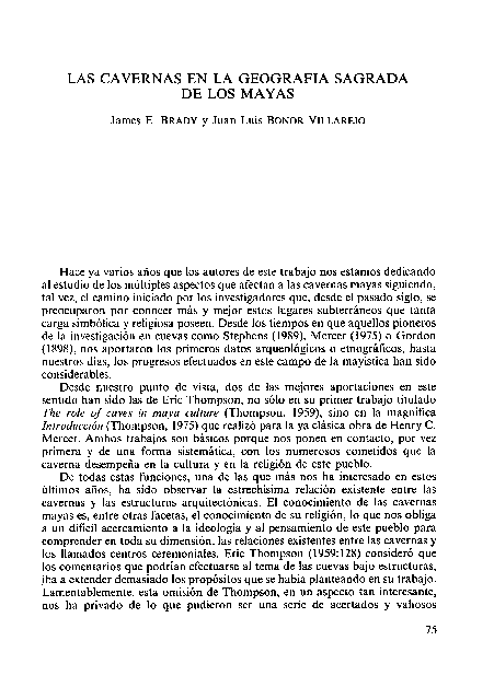 Las Cavernas en la Geografía Sagrada de los Mayas by J.E. Brady & J.L. Bonor