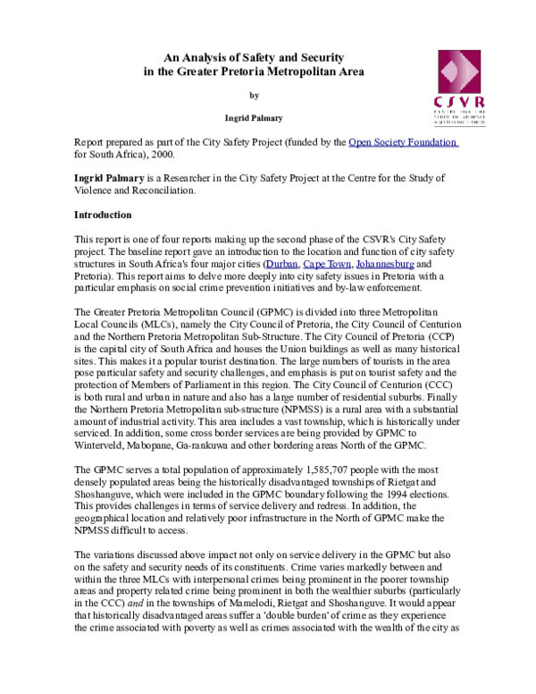 (PDF) An Analysis of Safety and Security in the Greater Pretoria ...