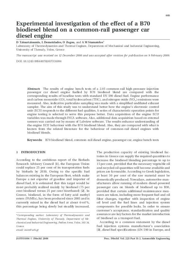 (PDF) Experimental investigation of the effect of a B70 biodiesel blend ...