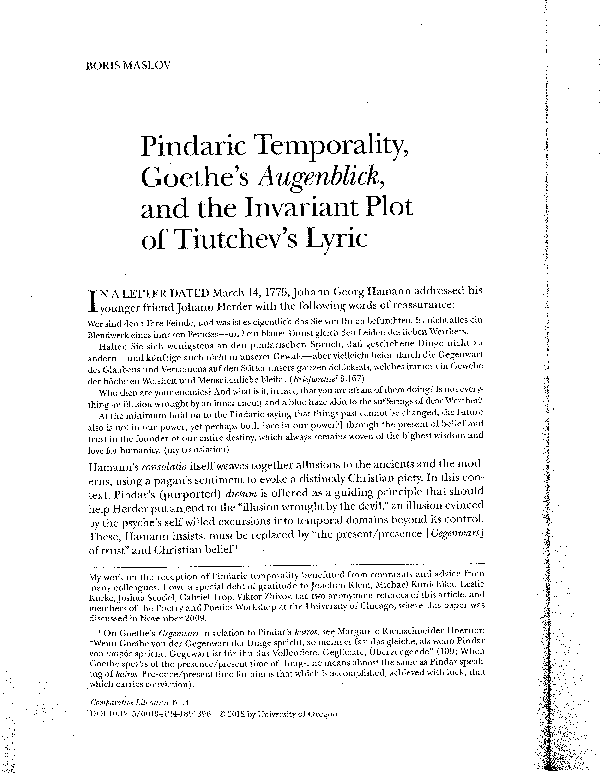 (PDF) Pindaric Temporality, Goethe's Augenblick, and the invariant plot ...