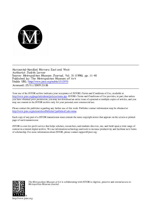(PDF) HorizontalHandled Mirrors East and West Judith A. Lerner