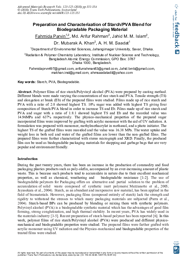 (PDF) Preparation and characterization of starch/PVA blend for ...