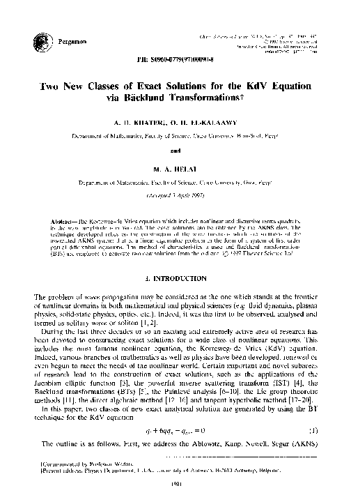 (PDF) Two new classes of exact solutions for the KdV equation via ...
