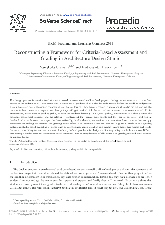  PDF 2012 Reconstructing A Framework For Criteria Based Assessment 