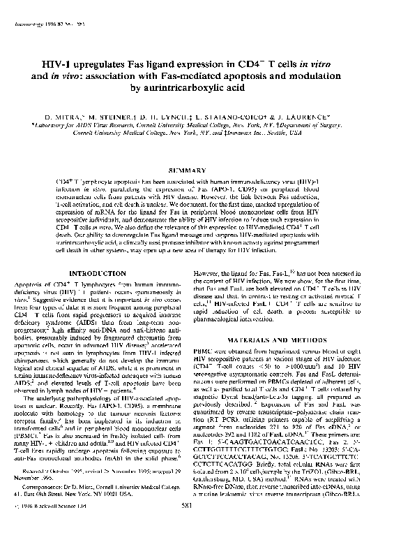 (PDF) HIV‐1 upregulates Fas ligand expression in CD4+ T cells in vitro ...