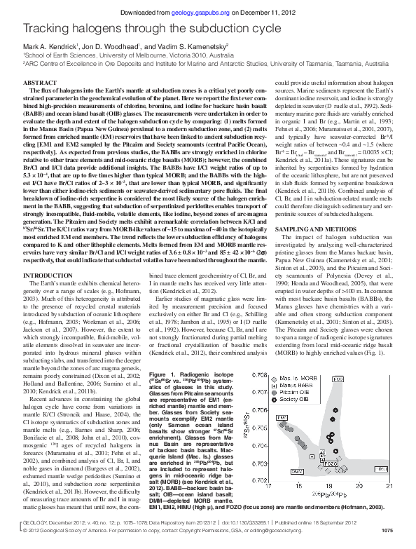 (PDF) Tracking halogens through the subduction cycle