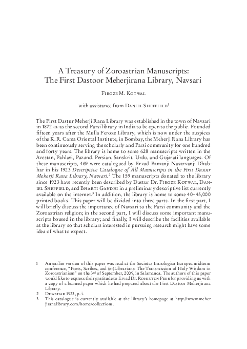 (PDF) A Treasury of Zoroastrian Manuscripts: The First Dastoor ...