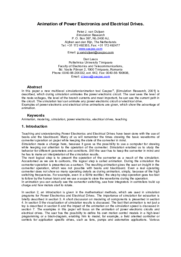 (DOC) Animation of Power Electronics and Electrical Drives