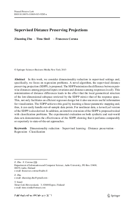 (PDF) Supervised Distance Preservation Projections