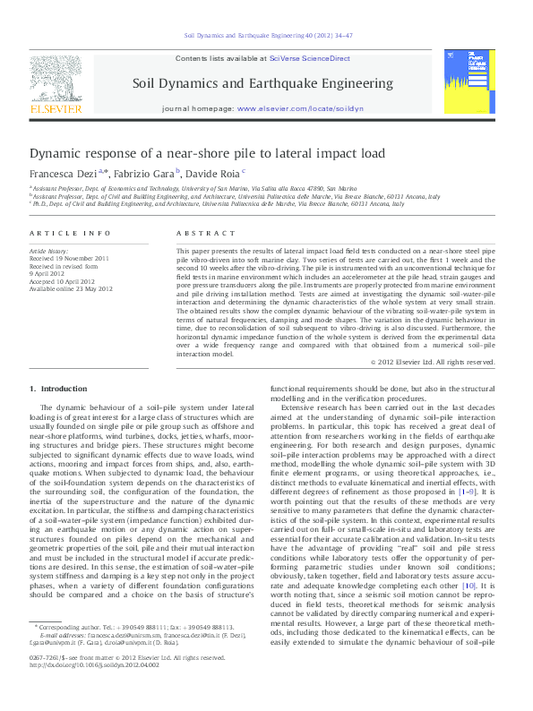 (PDF) Dynamic response of a near-shore pile to lateral impact load