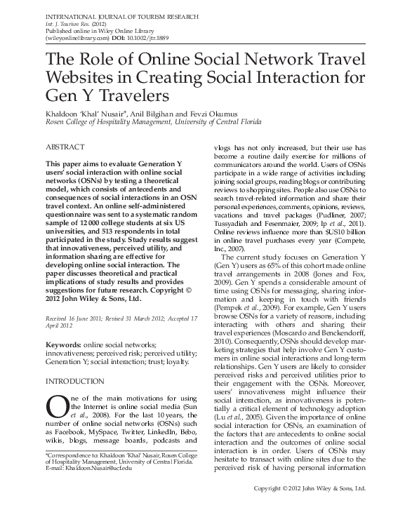 (PDF) The Role of Online Social Network Travel Websites in Creating ...