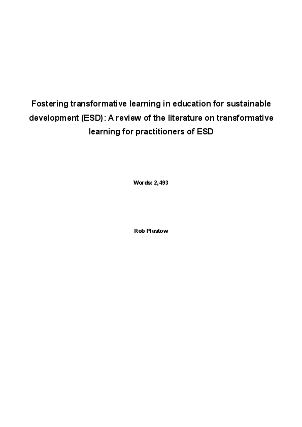 (DOC) Transformative Learning and Education for Sustainable Development ...