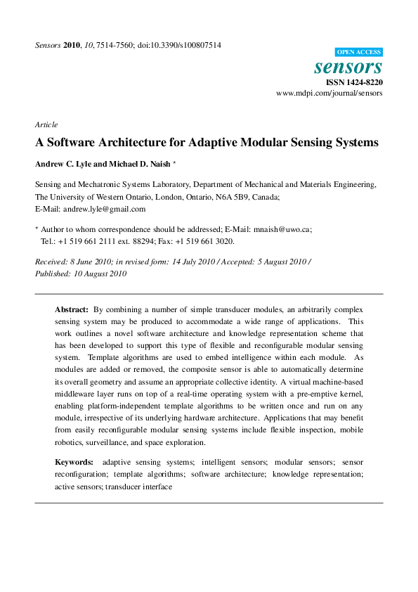 (PDF) A software architecture for adaptive modular sensing systems
