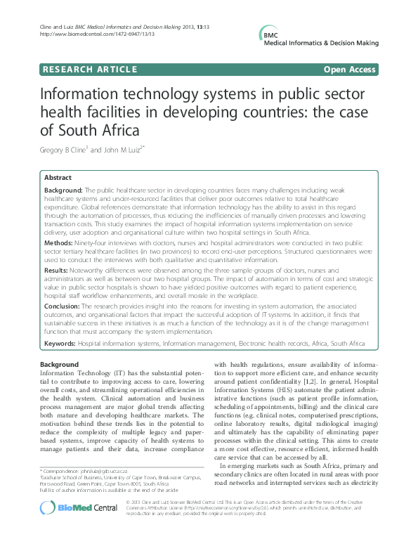 (PDF) Information technology systems in public sector health facilities ...