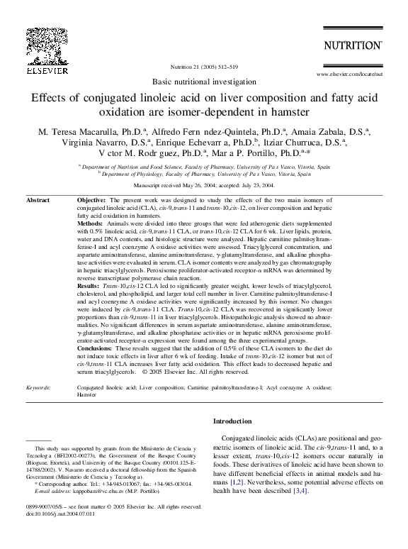 (PDF) Effects of conjugated linoleic acid on liver composition and