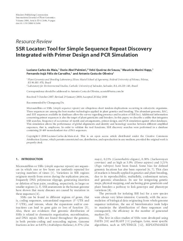 (PDF) SSR Locator: Tool for simple sequence repeat discovery integrated ...