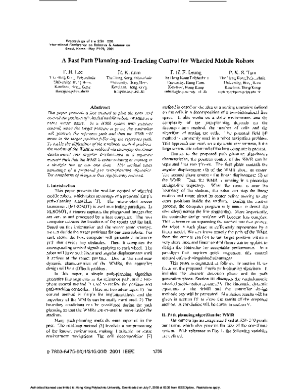 (PDF) A fast path planning-and-tracking control for wheeled mobile robots
