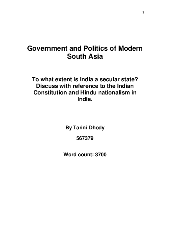 First page of “To what extent is India as secular state?”