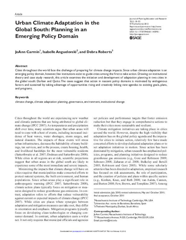 (PDF) Urban Climate Adaptation in the Global South Planning in an ...