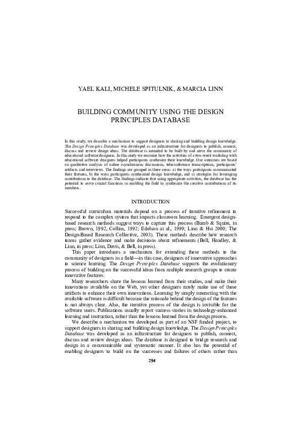 (PDF) BUILDING COMMUNITY USING THE DESIGN PRINCIPLES DATABASE