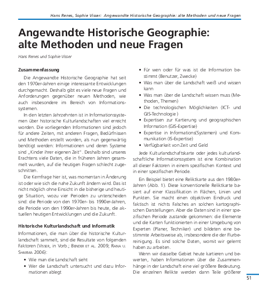 (PDF) Angewandte historische Geographie alte Methoden und neue Fragen