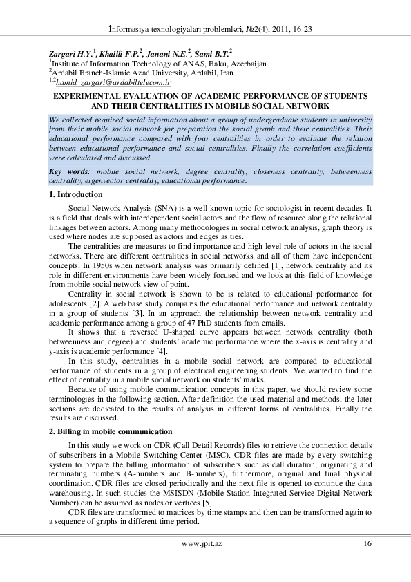 (PDF) EXPERIMENTAL EVALUATION OF ACADEMIC PERFORMANCE OF STUDENTS AND ...