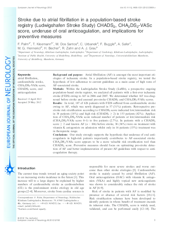 (PDF) Stroke due to atrial ﬁbrillation in a populationbased stroke