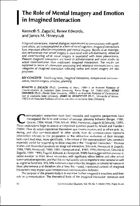 (PDF) The role of mental imagery and emotion in imagined interaction