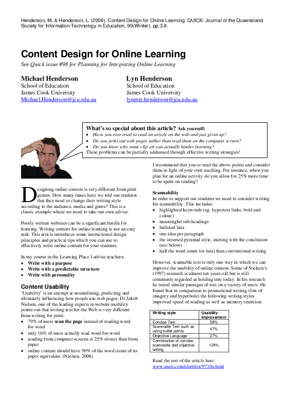 (PDF) Content Design for Online Learning