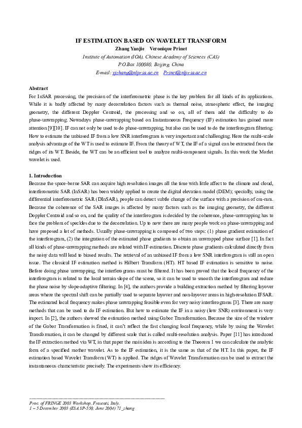 (PDF) IF Estimation based on Wavelet Transform