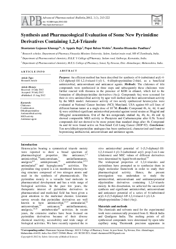 (PDF) Synthesis and Pharmacological Evaluation of Some New Pyrimidine ...