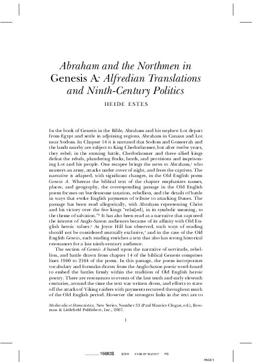 Abraham and the Northmen In Genesis A: Alfredian Translations and Ninth-Century Politics