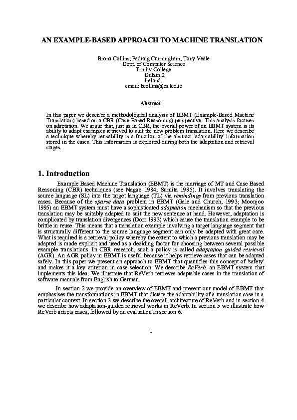 (PDF) An example-based approach to machine translation